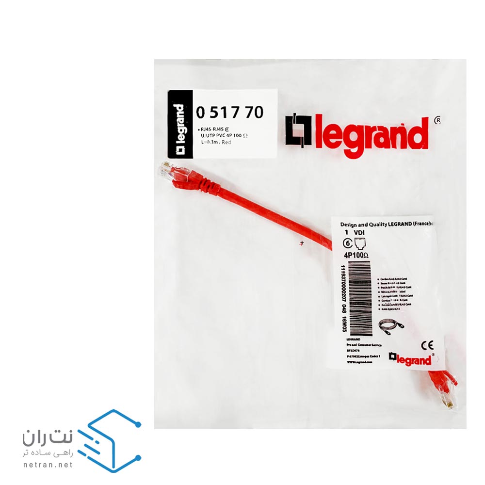 پچ کورد لگراند (کابل لن) Cat6 UTP روکش PVC قرمز 30 سانتی متری (0.3m)-4